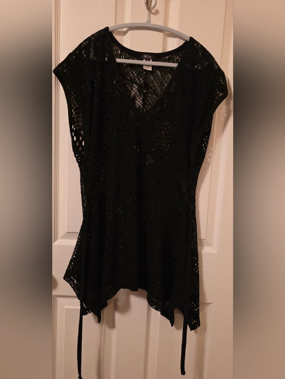 Women's Black Crochet V-Neck Tunic Top Cover Up